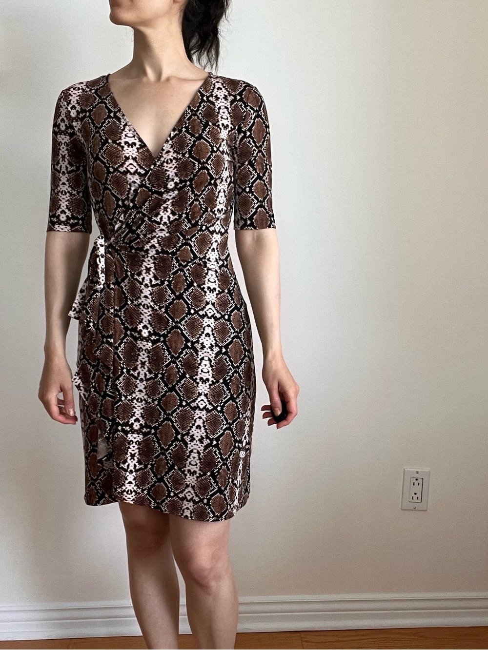 BCBGMaxAzria Brown Snake-Print Wrap Dress